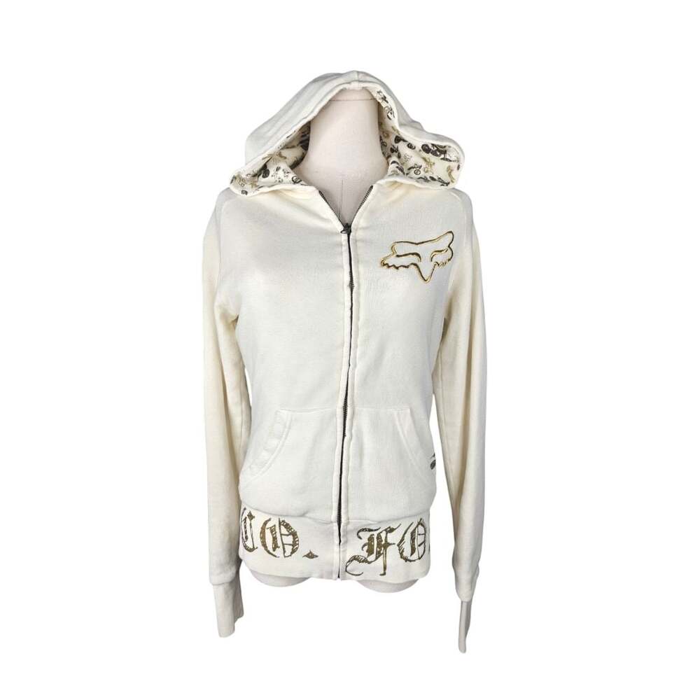Fox Girls Zip-Up Hooded Sweatshirt with Metallic Gold Logo Sz. M
